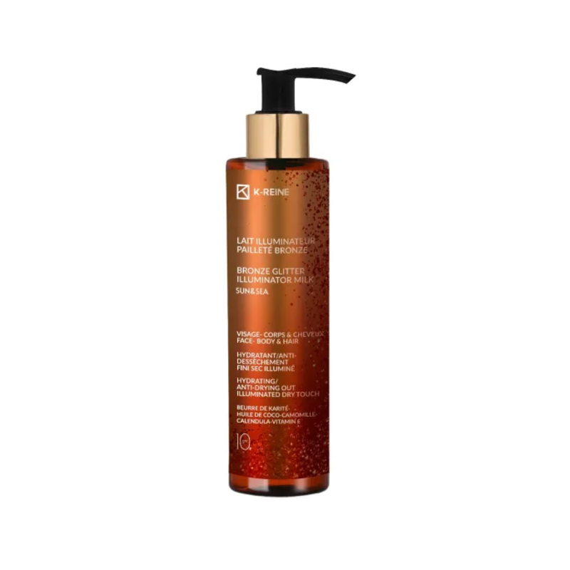 K-Reine – Lait Illuminateur Paillete Dore Visage Cheveux Et Corps 150 Ml