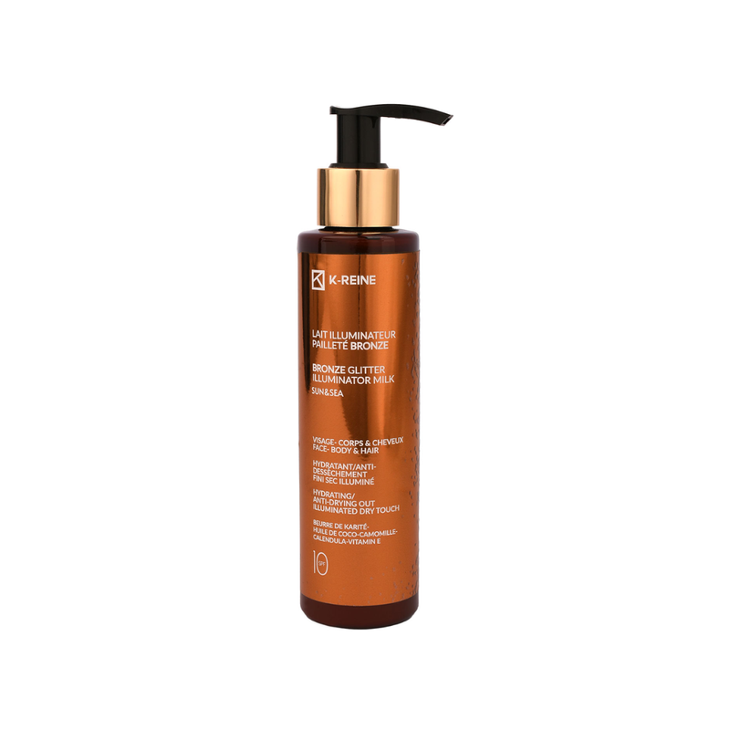 K-Reine – Lait Illuminateur Paillete Bronze Visage Cheveux Et Corps 150 Ml