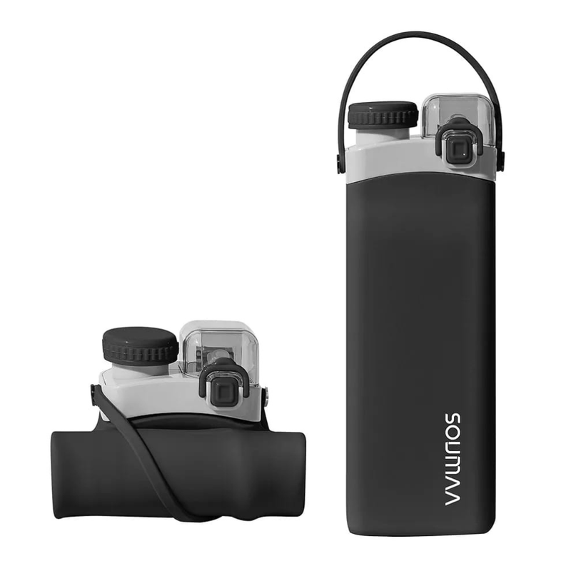 LEATHER – Bouteille d’eau pliable en silicone Noir