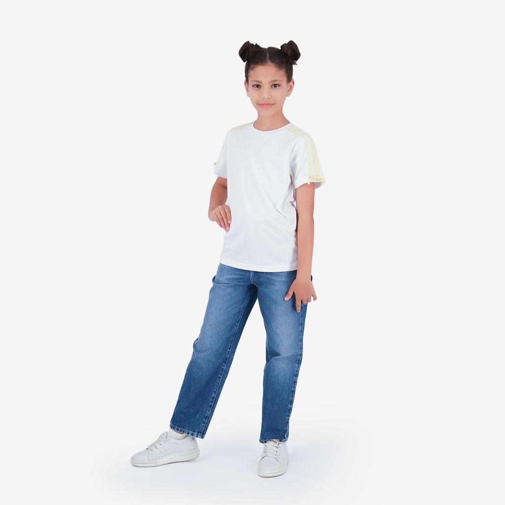 Kontakt – T-shirt fille manches à rayures avec nœuds – Blanc