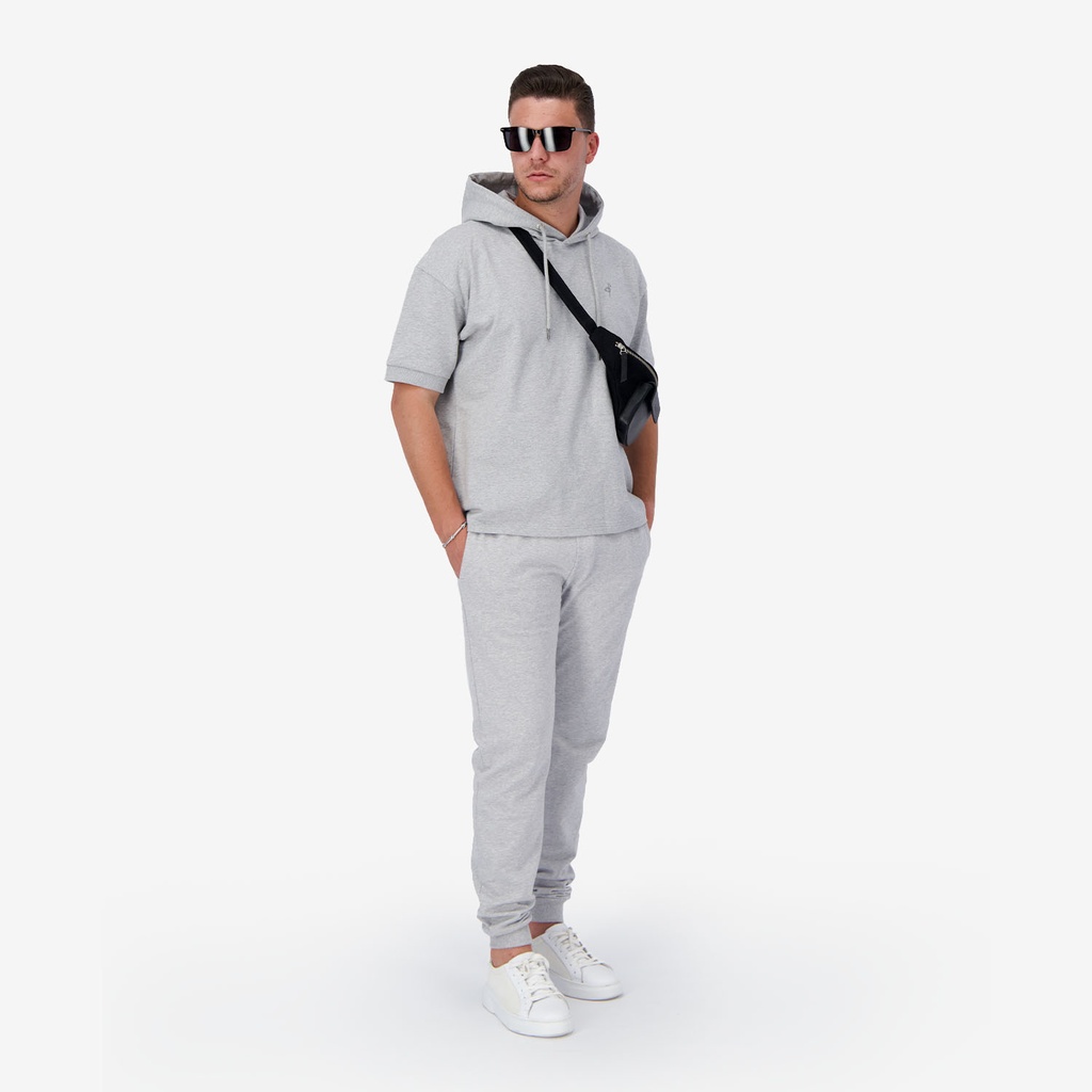 Kontakt – Hoodie homme manches courtes avec broderie – Gris Chiné