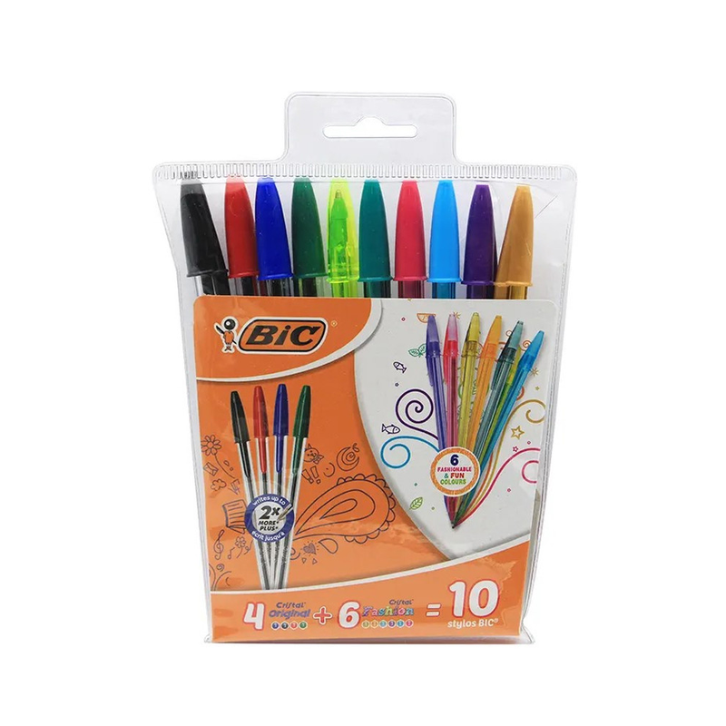 BIC – BIC Cristal Original Stylos-Bille Pointe Moyenne 4 articles + Stylos-Bille Pointe Large 6 articles