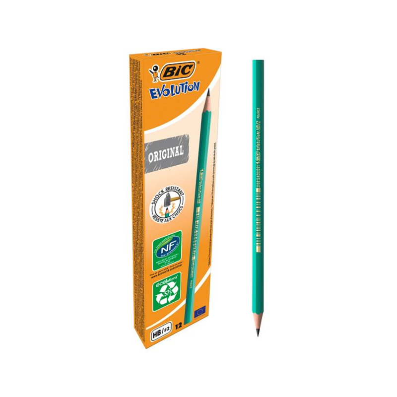 BIC – BIC Evolution Original Crayons à Papier Gris – Certifiés NF Environnement – Pointe HB, Boîte de 12