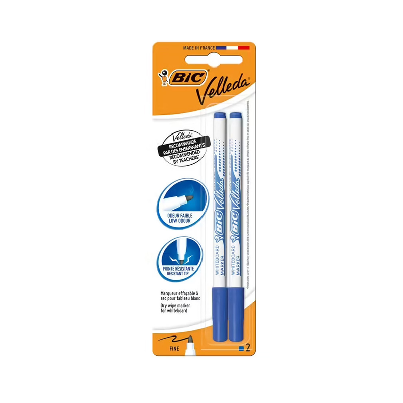 BIC – BIC Velleda 1721 Feutres pour Tableau Blanc Effaçables à Sec Pointe Conique Fine, Bleu, Blister de 2