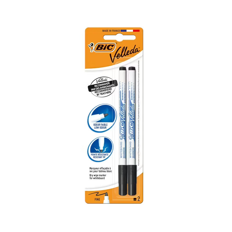 BIC – BIC Velleda 1721 Feutres pour Tableau Blanc Effaçables à Sec Pointe Conique Fine, Couleur Noir, Blister de 2
