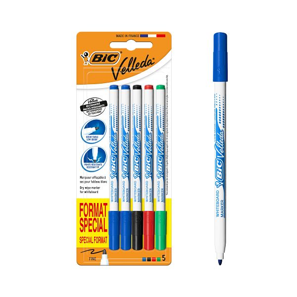 BIC - BIC Velleda 1721 Feutres pour Tableau Blanc Effaçables à Sec Pointe Conique Fine, Couleurs Assorties, Blister de 5 2