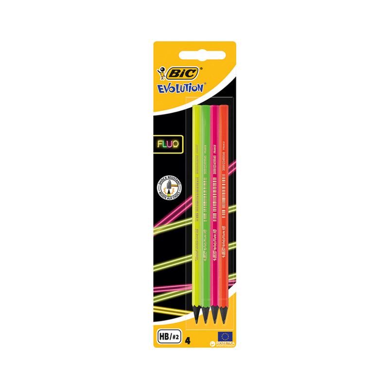 BIC – Crayons à papier BIC Evolution Fluo – HB – Pochette de 4