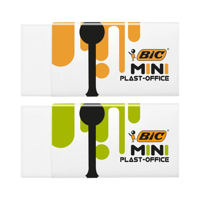 BIC - BIC Mini Plast-Office Gommes Blanches - Couleurs Assorties, Blister de 2