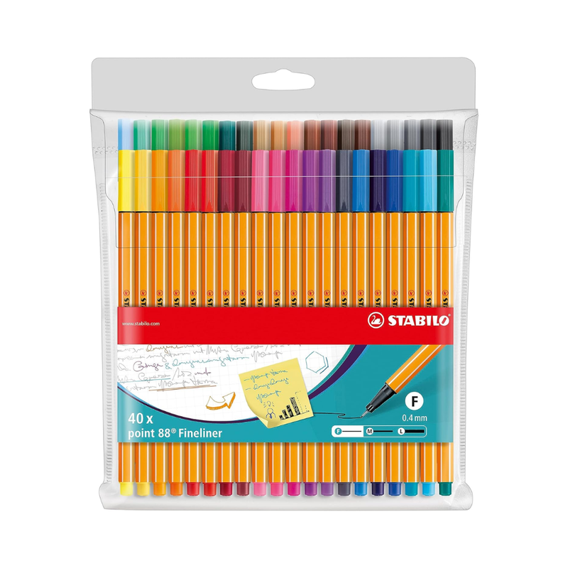 STABILO – Pochette de 40 stylos feutre pointe fine pointe 88 fineliner 0.4 mm