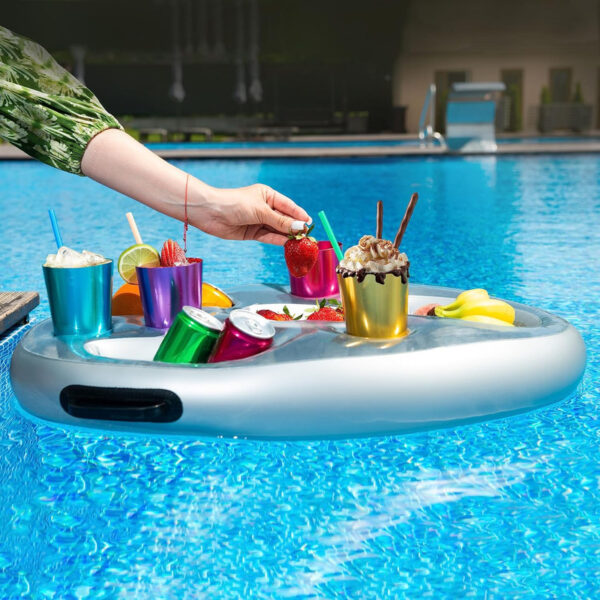 Plateau Flottant Pour Piscine 80cm Jaune - Table Flottante Chic Pour Boissons, Brunch Et Collations Sur L'Eau