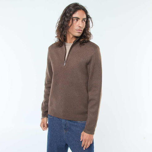 Kiabi Pull col camionneur zippé en maille MARRON Drest