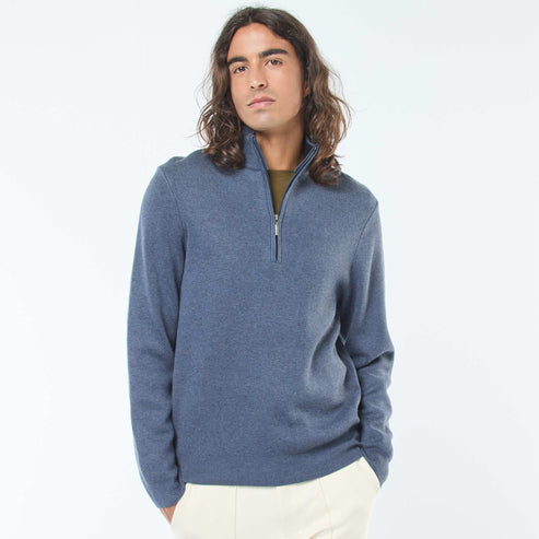 Kiabi Pull col camionneur zippé en maille BLEU Drest