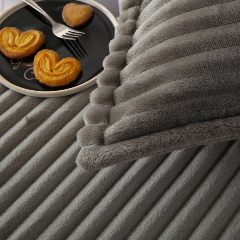 CASA NOVA - Draps housse polaire 3 pièces à rayures 200x160cm Gris 7