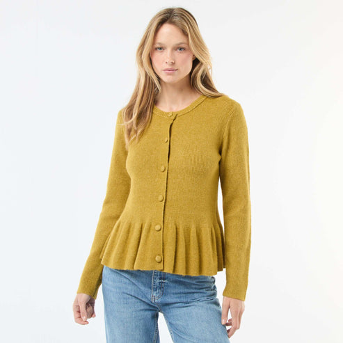 Kiabi Gilet en maille fine jauge à base volantée VERT Drest