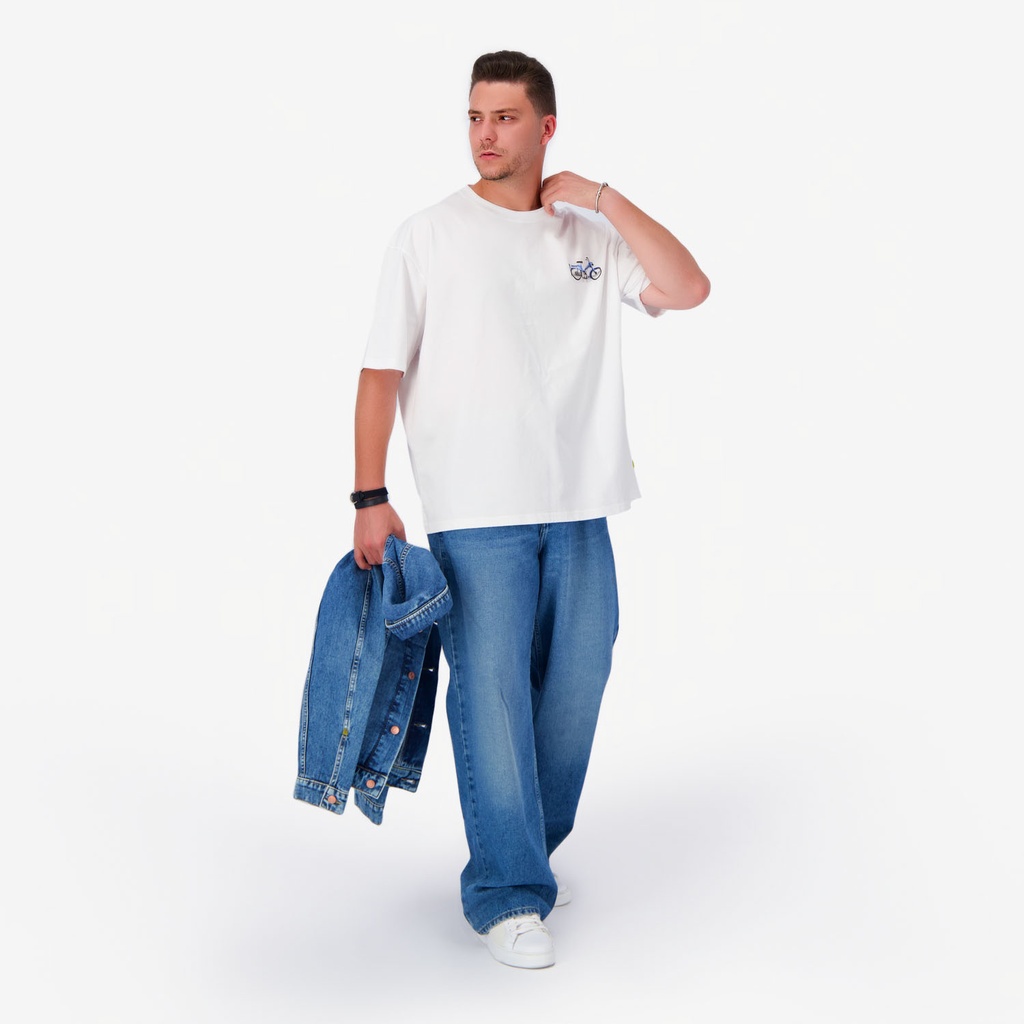 Kontakt – T-shirt oversized homme manches courtes موبيلات زرقة – Blanc