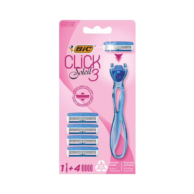 Bic – Click 3 Soleil Rasoirs Système Boîte De 1 Manche + 4 Recharges