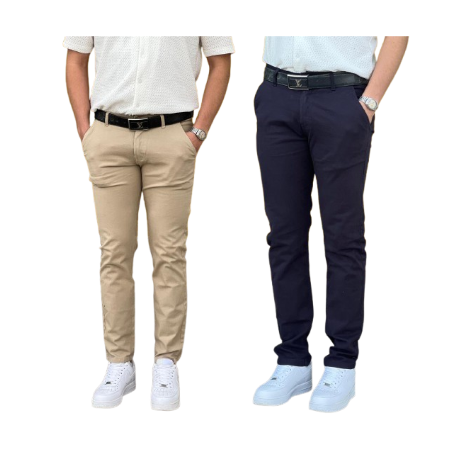 Jeanz – Chino classique Pack 2 pièces – Beige et Bleu