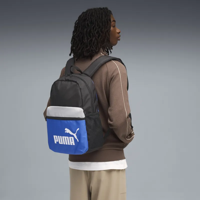 Puma - Puma Unisex PHASE COLOR BLOCK Backpack - Black-Mountain Blue-Colorblock