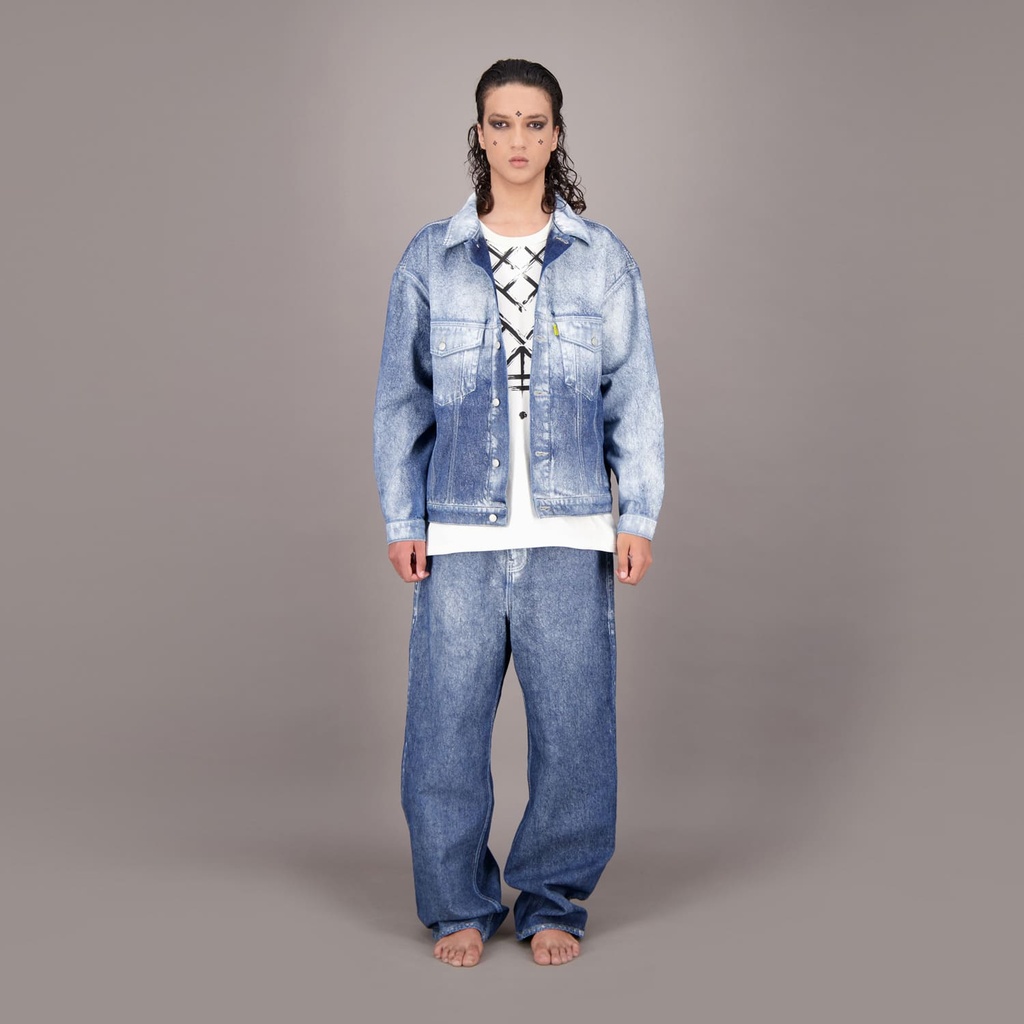Kontakt – Veste oversized unisexe en jeans Heavy Used Effect – TUNIS FASHION WEEK 2024 – Jeans Bleu Moyen