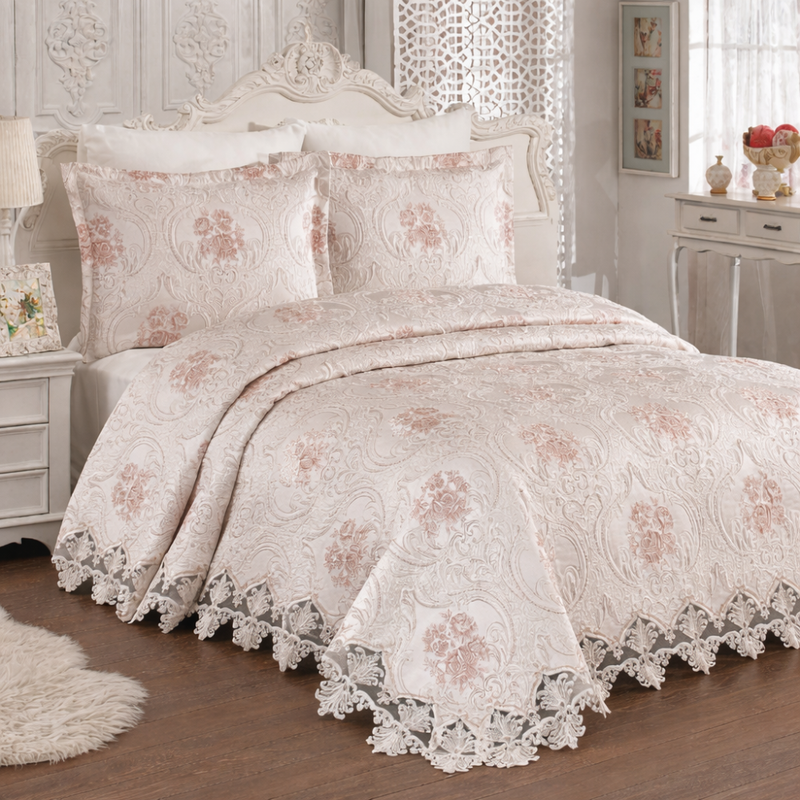 Golden Home – Couvre Lit Perla – Blanc Et Rose