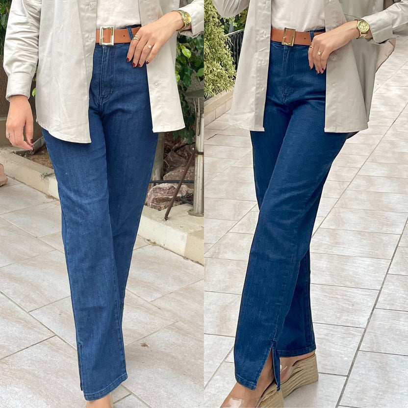 Jeanz – Jean straight avec fente – Bleu foncé