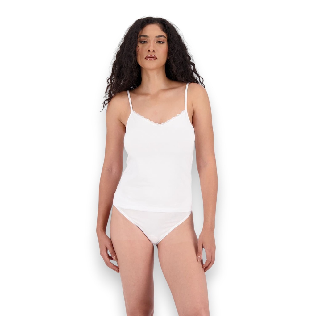 Kontakt – Lot de 2 Caracos femme col v avec dentelle en coton stretch – Blanc