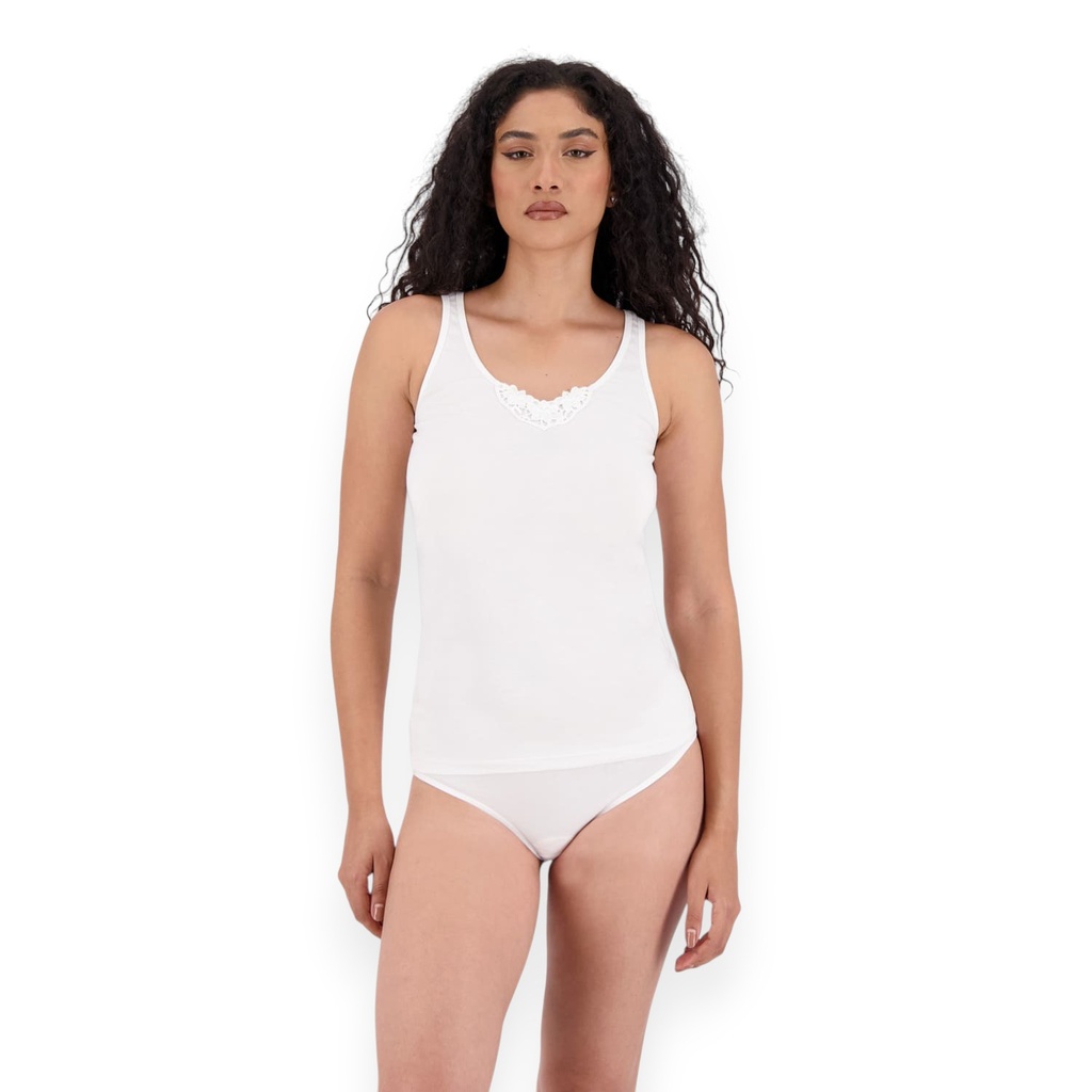 Kontakt – Débardeur femme en coton bio détail dentelle – Blanc