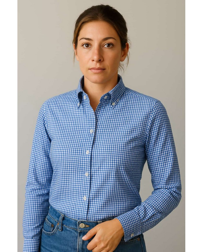 Angelo Ricci – Chemise Femme Angelo Ricci Regular Fit en Popeline Motif Vichy – Bleu et Blanc - Vichy