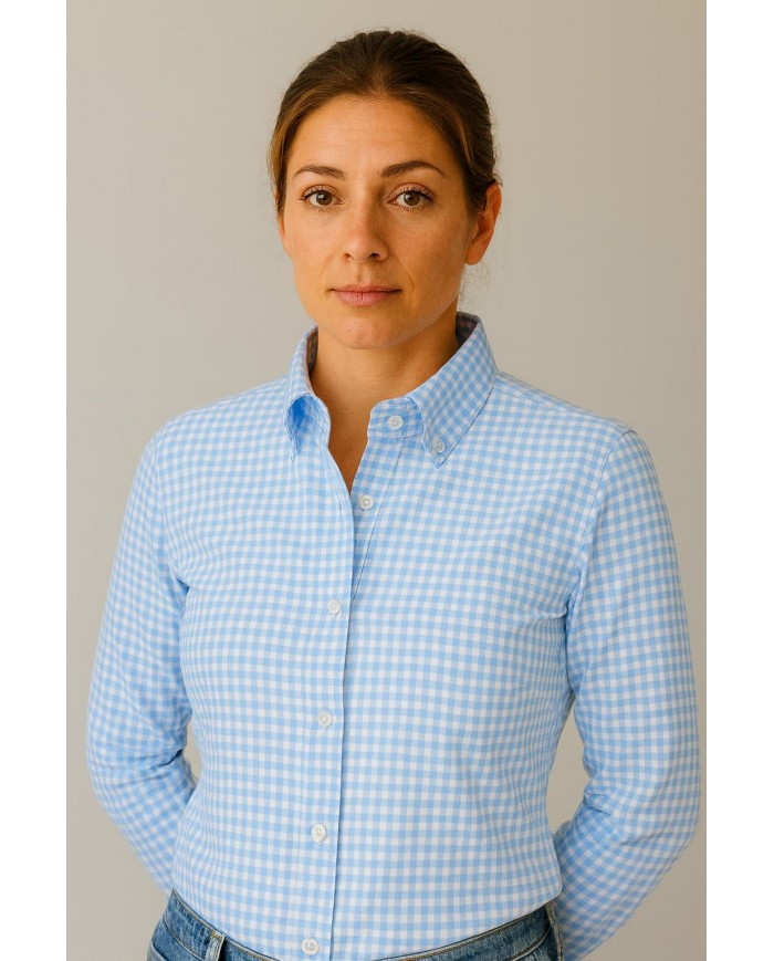 Angelo Ricci – Chemise Femme Angelo Ricci Regular Fit en Popeline Motif Vichy – Bleu Clair et Blanc - Vichy