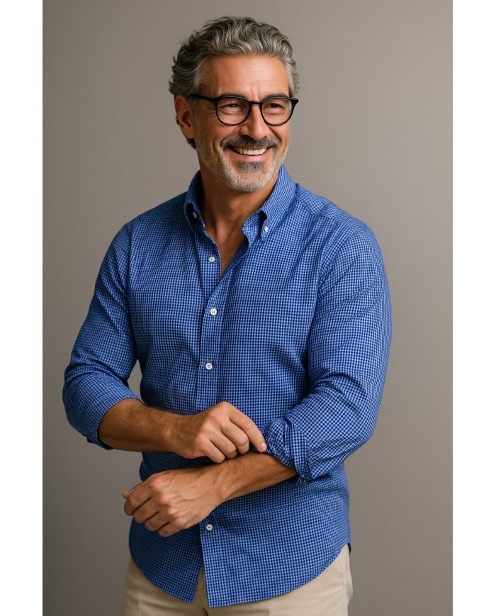 Angelo Ricci – Chemise Homme en popeline italienne, coupe regular fit – Foncé Bleu