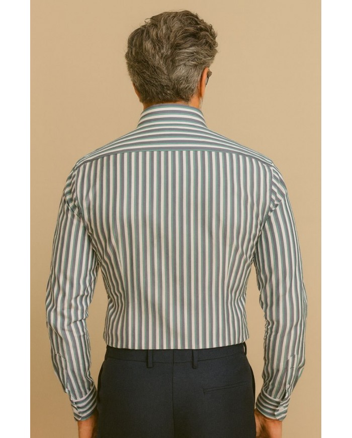 Angelo Ricci – Chemise – blanche à Rayures verts et bleu