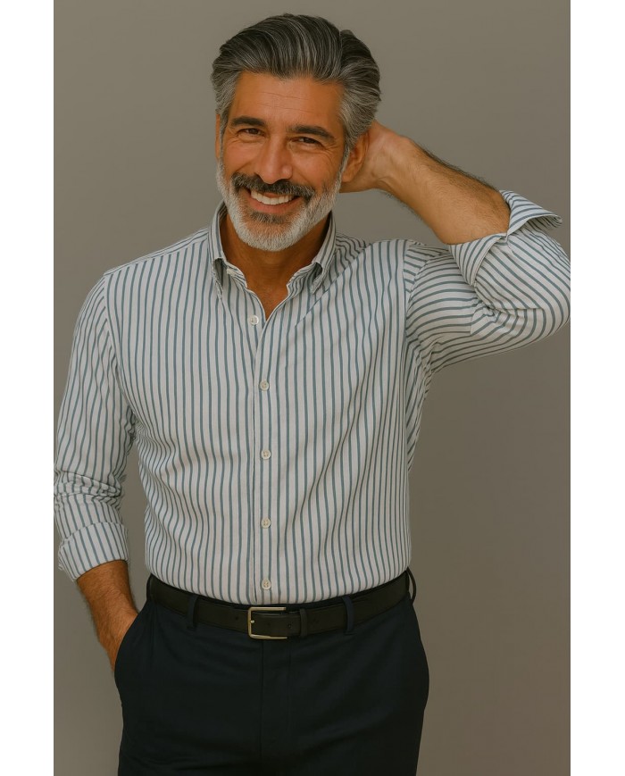 Angelo Ricci – Chemise Homme en popeline italienne, coupe regular fit – Vert