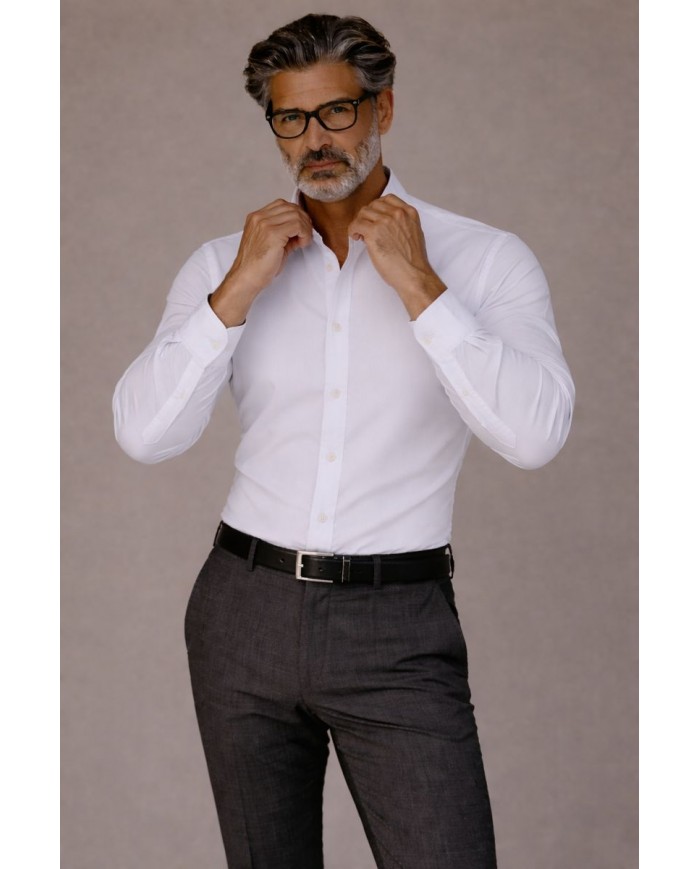 Angelo Ricci – Chemise Homme en popeline italienne, coupe regular fit – Blanc