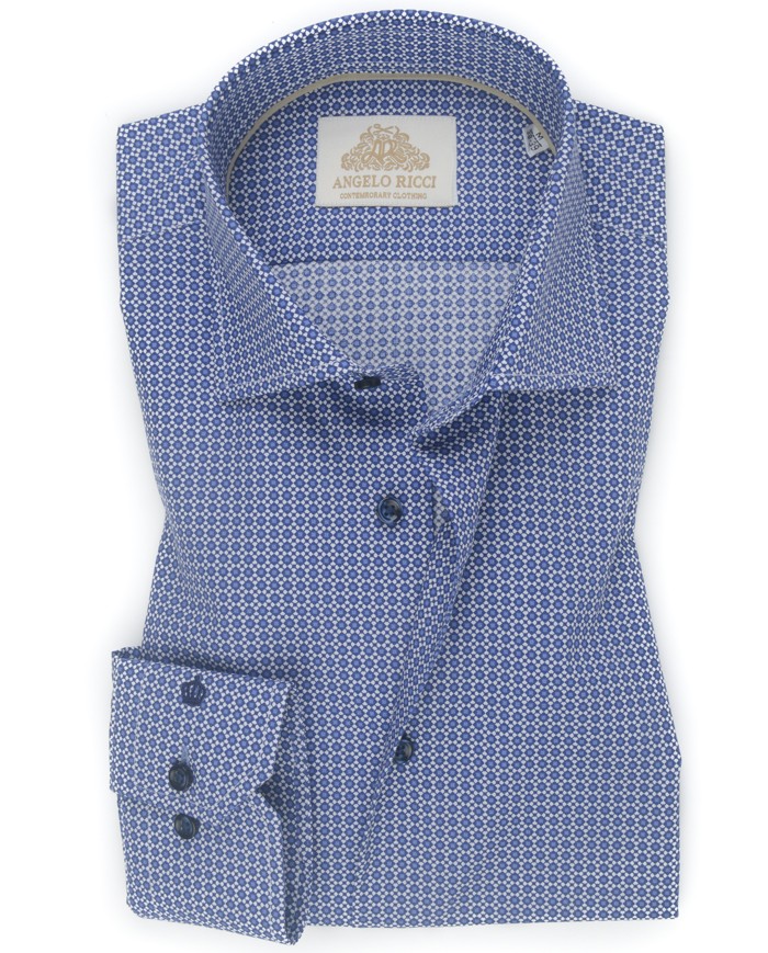 Angelo Ricci – Chemise Homme Angelo Ricci Regular Fit à motifs- Bleu Clair et Marine