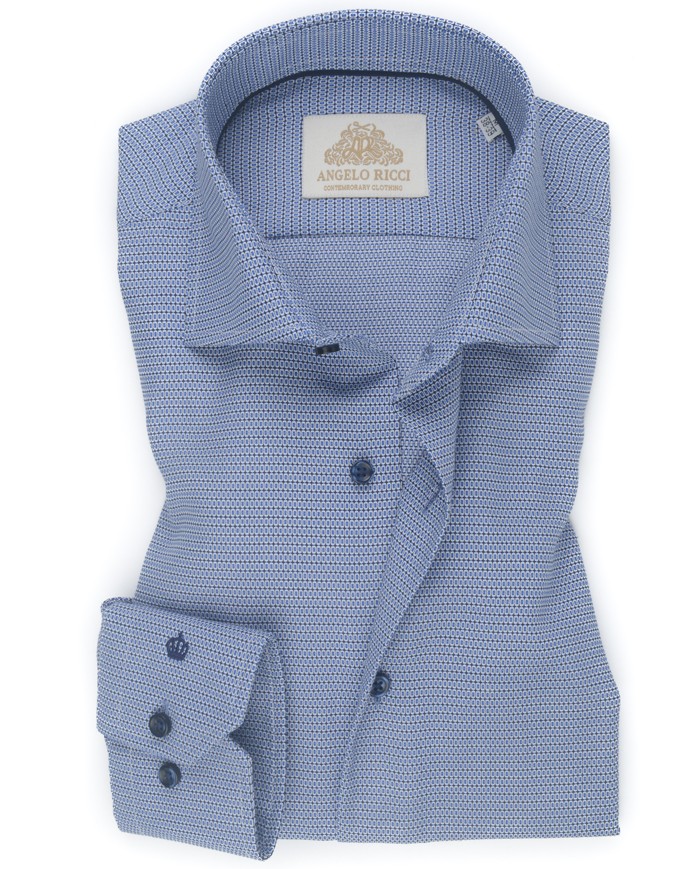 Angelo Ricci -Chemise Homme Angelo Ricci Regular Fit à motifs- Bleu Clair et Marine