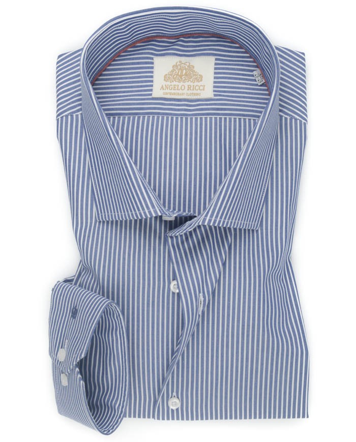 Angelo Ricci – Chemise blanche à Rayures bleu marine – Blanc