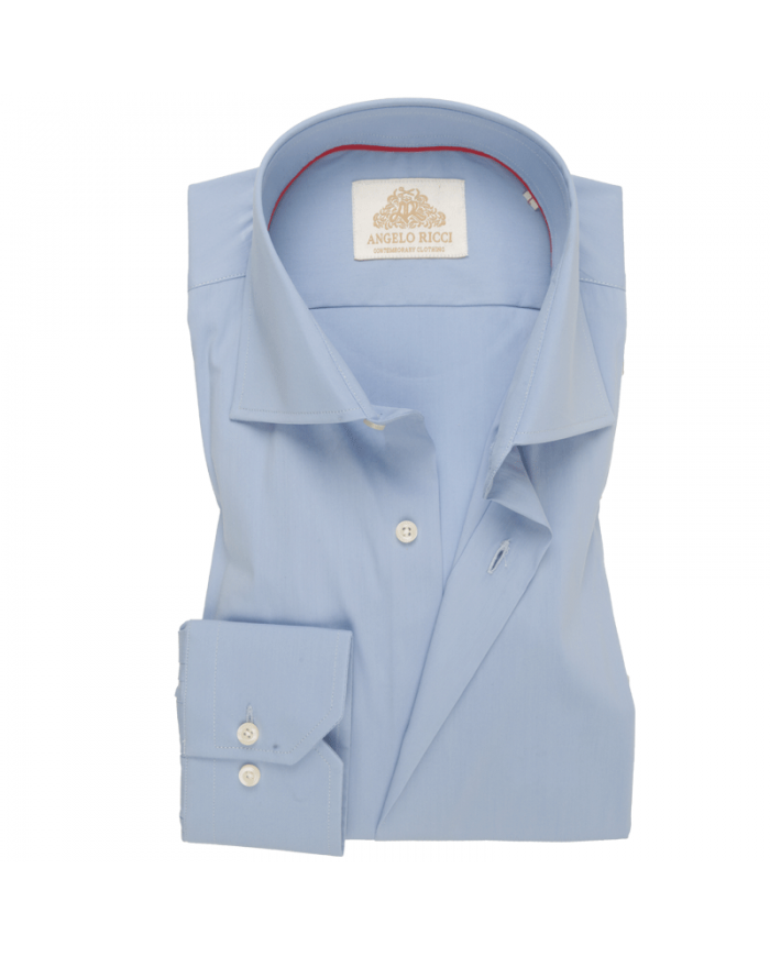 Angelo Ricci – Chemise Homme bleu pastel en twill coton à manches longues coupe Regular fit et Col classique – Bleu Pastel