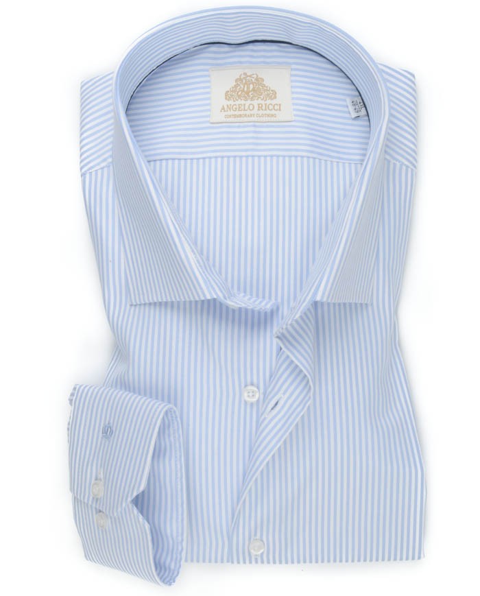 Angelo Ricci – Chemise Pour Homme Blanc avec Rayures Bleues Grandes Tailles – Blanc