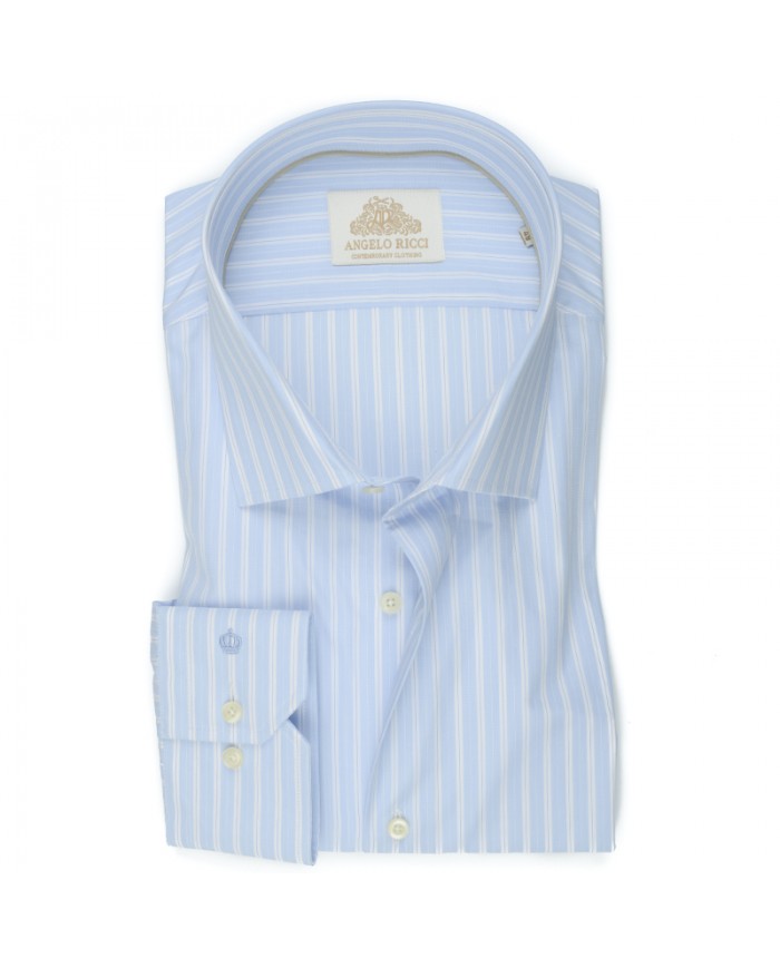 Angelo Ricci – Chemise bleue nuit à Rayures blanc Grandes Tailles – Bleu Foncé