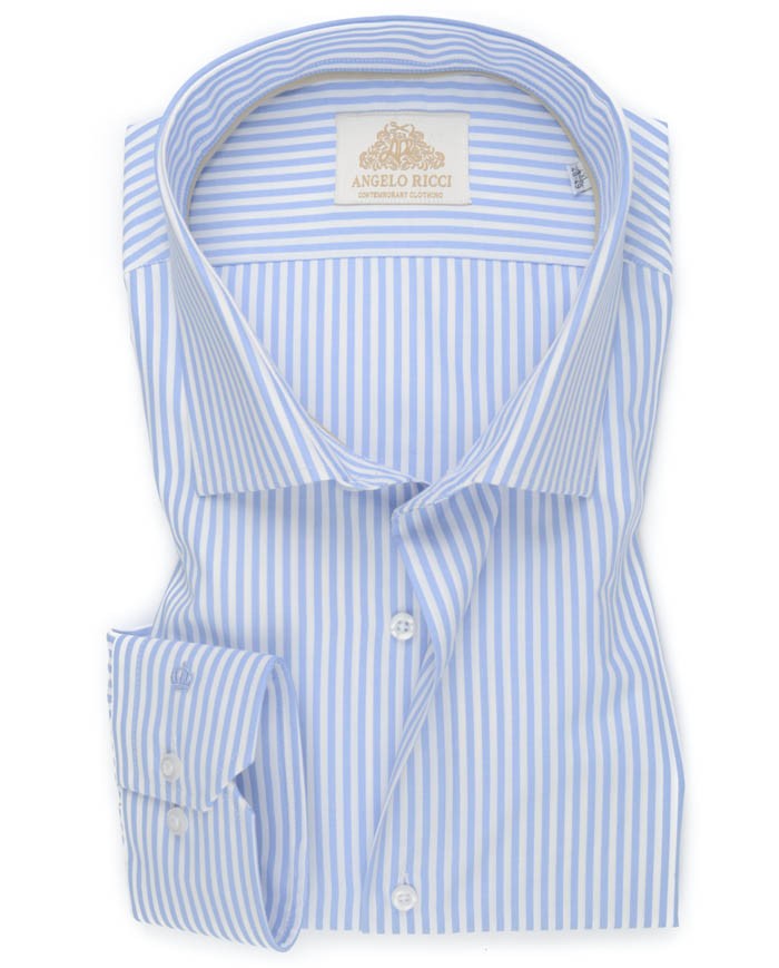 Angelo Ricci – Chemise à rayures bleues ciel Grandes Tailles – Blanc