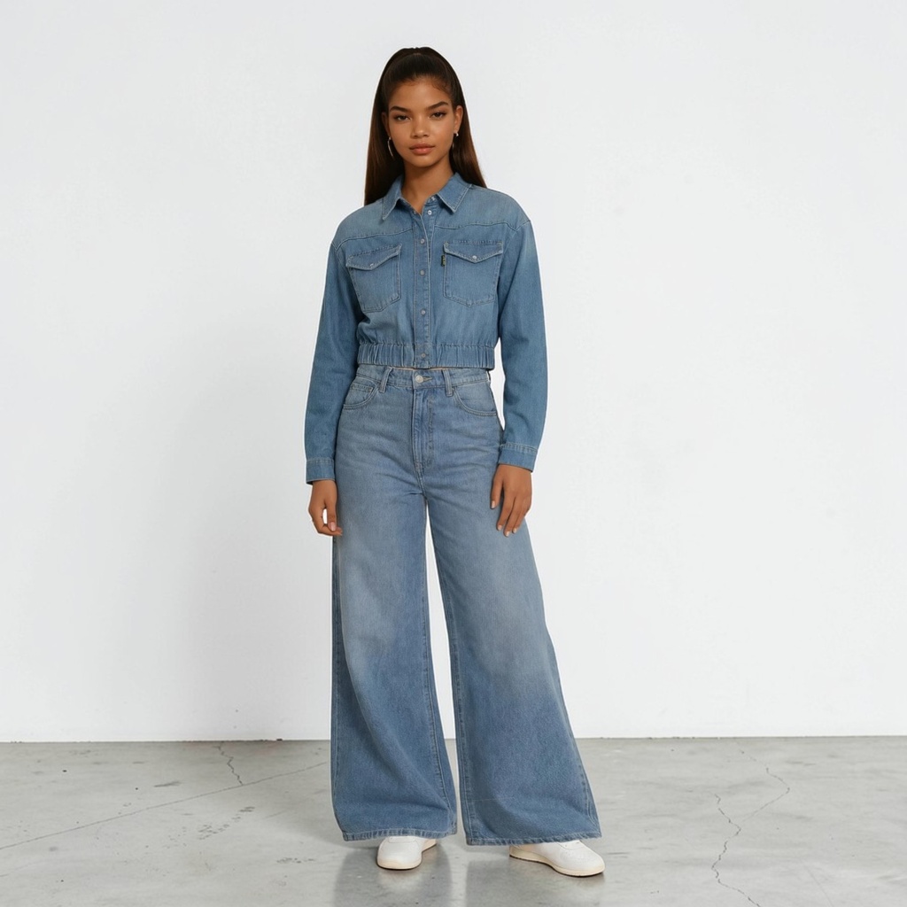 Kontakt – Carpenter wide leg femme en jeans -KARIMA 3.0 – Bleu Clair