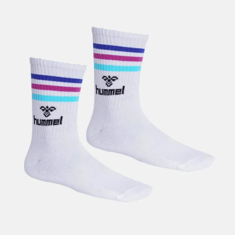 Hummel – Chausettes unisexe Hml Surfi Long Socks – Blanc/Bleu/Rose