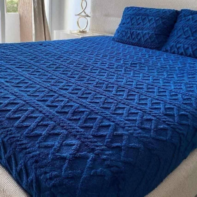 CASA NOVA - Draps Housse Polaire Losanges 3 pièces Bleu Marine 190x160cm 2