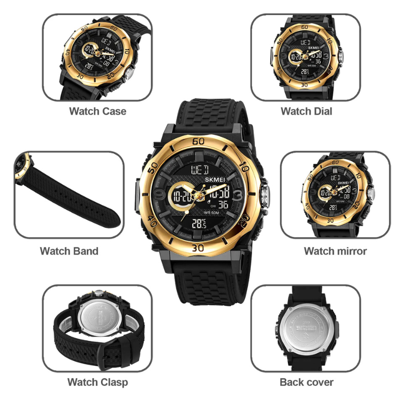 SKMEI - Montre Digitale SKMEI 2098 Sport Étanche 50M avec Thermomètre - Noir Doré 7