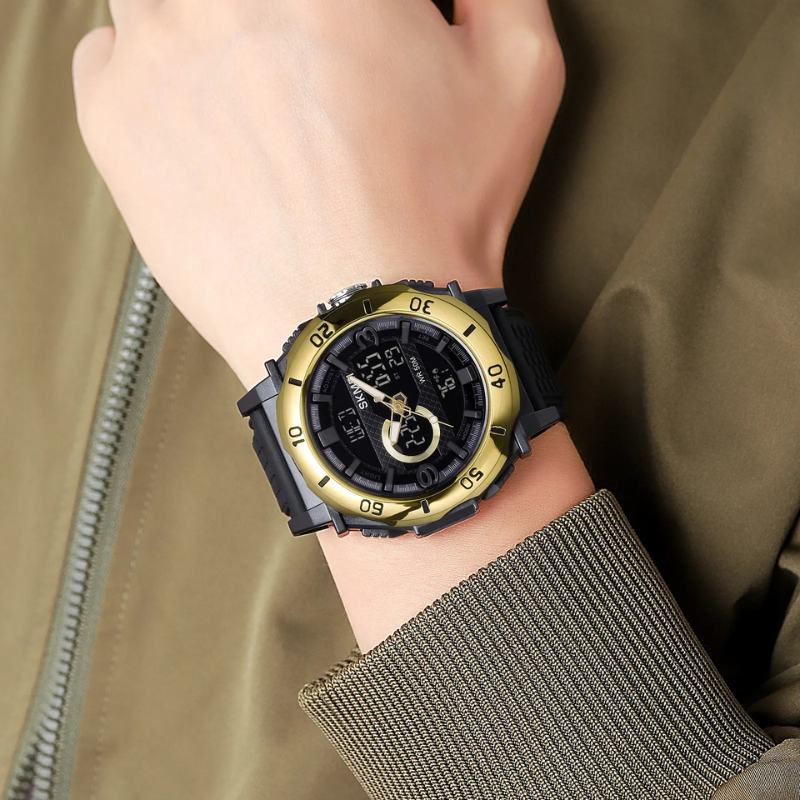 SKMEI - Montre Digitale SKMEI 2098 Sport Étanche 50M avec Thermomètre - Noir Doré 9