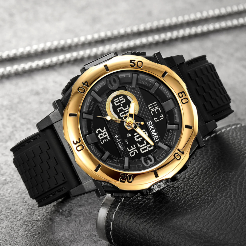 SKMEI - Montre Digitale SKMEI 2098 Sport Étanche 50M avec Thermomètre - Noir Doré 10