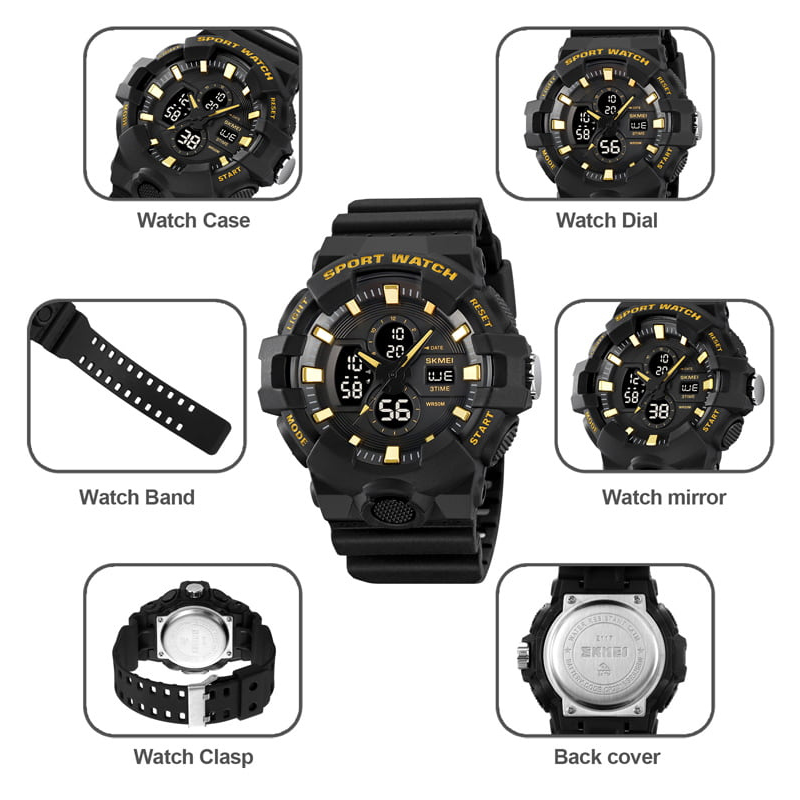 SKMEI - Montre Analogique & Digitale SKMEI 2117 Sport Tactique Étanche 50M - Noir Doré 2