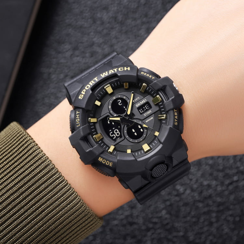 SKMEI - Montre Analogique & Digitale SKMEI 2117 Sport Tactique Étanche 50M - Noir Doré 3