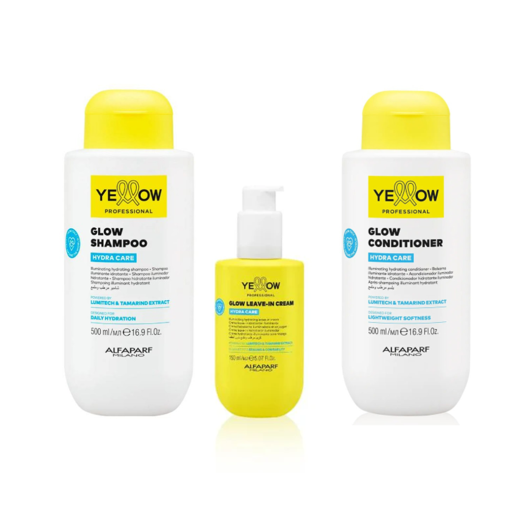 Yellow - Pack Glow Hydra Care  ( Shampoing &amp; Conditioner &amp; Leave-In Cream)