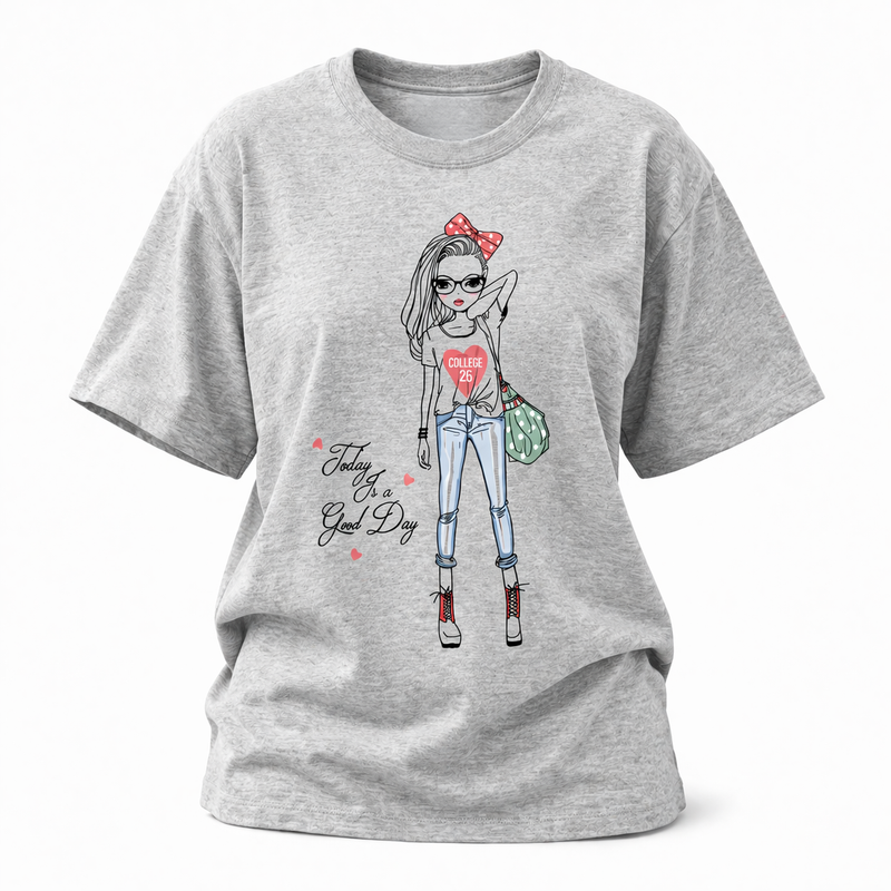 MB - T-shirt femme gris imprimé "Good Day" - Gris Chiné 2